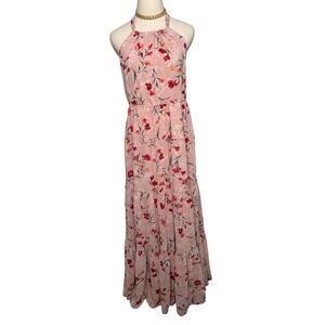 Aakaa halter tie neck backless floral tiered maxi dress size small S